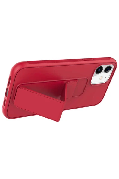 KILIFTECH iPhone 12 Uyumlu Zore Qstand Kılıf-Kırmızı - Resim 2