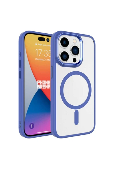 Mayaks iPhone 15 Pro Uyumlu Wireless Şarj Özellikli Zore Krom Magsafe Silikon Kılıf-Mavi ürün görseli