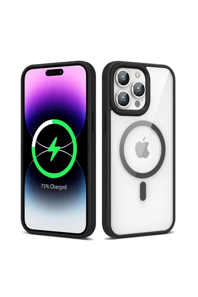 Ayyıldız Aksesuar Dünyası iPhone 14 Pro Uyumlu Magsafe Wireless Şarj Özellikli Silikon Zore Ege Kılıf-Siyah - 1