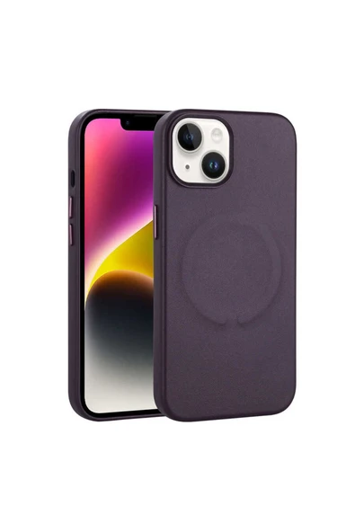 KILIFTECH iPhone 14 Plus Uyumlu PU Deri Magsafe Wireless Şarj Özellikli Zore Derix Kılıf-Derin Mor ürün görseli