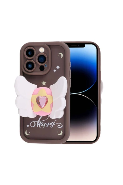 KILIFTECH iPhone 14 Pro Kılıf Kamera Korumalı Figür Tasarımlı Zore Kapya Kapak-Pembe Açık - Resim 3