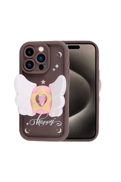 KILIFTECH iPhone 15 Pro Kılıf Kamera Korumalı Figür Tasarımlı Zore Kapya Kapak-Pembe Koyu - Resim 2