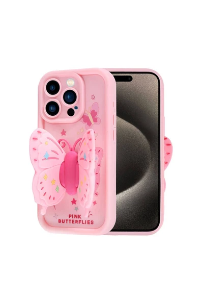 KILIFTECH iPhone 15 Pro Kılıf Kamera Korumalı Figür Tasarımlı Zore Kapya Kapak-Pembe Koyu - Resim 3