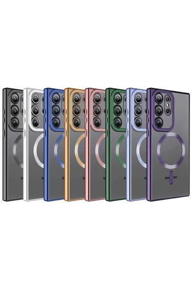 zore Galaxy S23 Ultra Uyumlu Magsafe Wireless Şarj Özellikli Zore Setro Silikon-Rose Gold - Resim 2