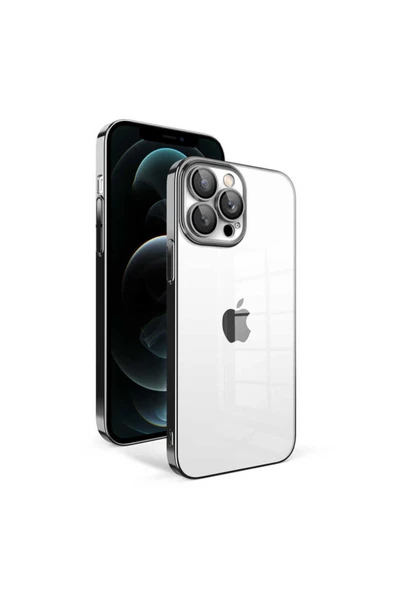 KILIFTECH iPhone 12 Pro Max Uyumlu Kamera Korumalı Renkli Çerçeveli Zore Garaj Kılıf-Siyah ürün görseli 1