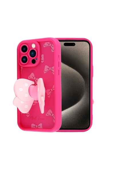 KILIFTECH iPhone 15 Pro Kılıf Kamera Korumalı Figür Tasarımlı Zore Kapya Kapak-Pembe Koyu - Resim 4