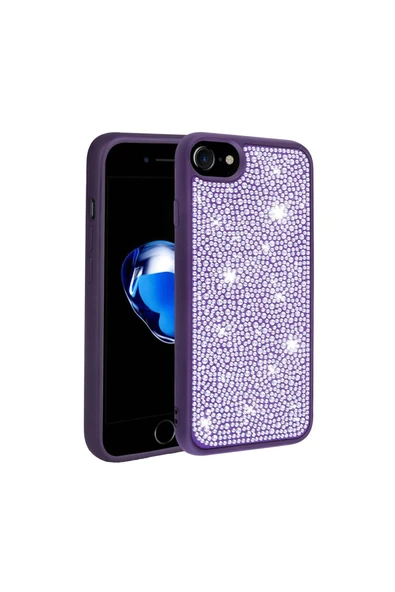 KILIFTECH iPhone SE 2022 Uyumlu Parlak Taşlı Tasarım Zore Ston Kılıf-Derin Mor ürün görseli