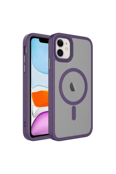 KILIFTECH iPhone 11 Uyumlu Mat Arka Yüzey Wireless Şarj Özellikli Zore Flet Magsafe Kılıf-Derin Mor ürün görseli
