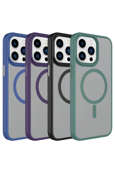 KILIFTECH iPhone 15 Pro Uyumlu Mat Arka Yüzey Wireless Şarj Özellikli Zore Flet Magsafe Kılıf-Mavi - Resim 2