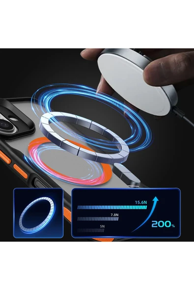 KILIFTECH iPhone 16 Uyumlu Magsafe Şarj Özellikli Renkli Kenar Airbag Şeritli Zore Lamer Kapak-Gri - Resim 3