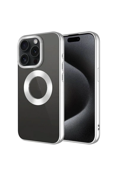 KILIFTECH iPhone 15 Pro Uyumlu Tek Kamera Çerçeveli Logo Gösteren Zore Omega Kılıf-Gümüş ürün görseli
