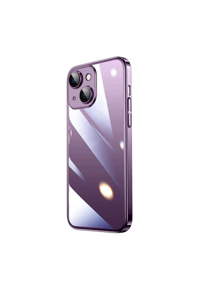 Zeyline iPhone 14 Uyumlu Sert PC Renkli Çerçeveli CSK Zore Riksos Kılıf-Derin Mor
