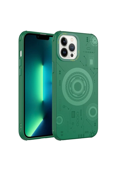 KILIFTECH iPhone 13 Pro Uyumlu Zore Wireless Şarj Özellikli Desenli Hot Kılıf-Koyu Yeşil ürün görseli
