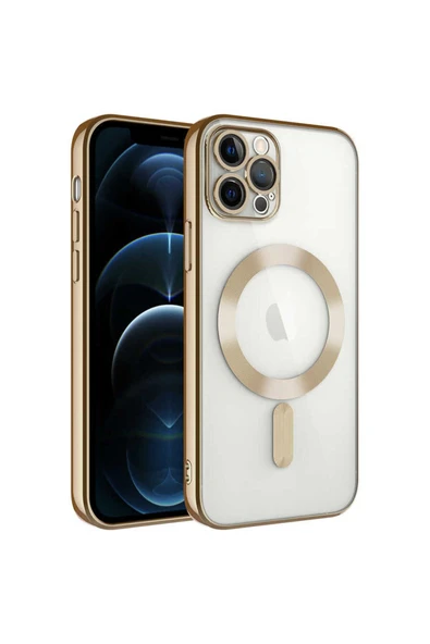 KILIFTECH iPhone 13 Pro Max Uyumlu Kamera Korumalı Magsafe Wireless Şarj Özellikli Zore Demre Kılıf-Gold ürün görseli