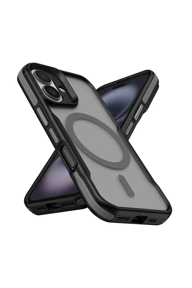 KILIFTECH iPhone 16 Uyumlu Magsafe Şarj Özellikli Renkli Kenar Airbag Şeritli Zore Lamer Kapak-Gri ürün görseli