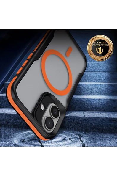 KILIFTECH iPhone 16 Uyumlu Magsafe Şarj Özellikli Renkli Kenar Airbag Şeritli Zore Lamer Kapak-Gri - Resim 2