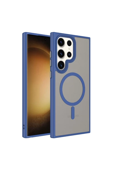 zore Galaxy S23 Ultra Uyumlu Mat Arka Yüzey Wireless Şarj Özellikli Zore Flet Magsafe Kılıf-Mavi ürün görseli