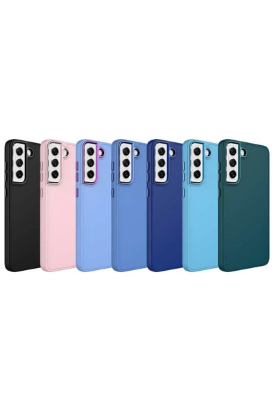 KILIFTECH Galaxy S21 FE Uyumlu Metal Çerçeve ve Buton Tasarımlı Silikon Zore Luna Kılıf-Sierra Mavi - Resim 3