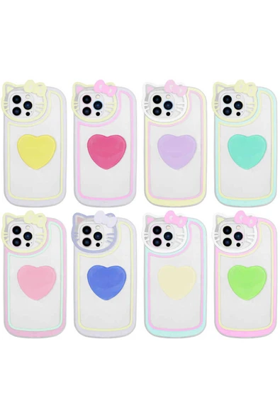 wenixs aksesuar iPhone 13 Pro Max Uyumlu Kedi Figürlü Transparan Pop Soketli Zore Ritmik Kılıf-Sarı - Resim 2