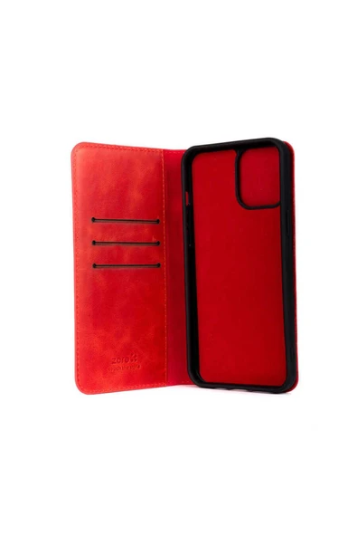wenixs aksesuar iPhone 11 Pro Max Uyumlu PAK Hakiki Deri Multi Cüzdan Kılıf-Kırmızı - 4