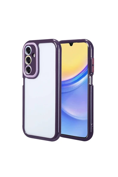 zore Galaxy A15 Kılıf Kamera Korumalı Renkli Kenar ve Çerçeve Tasarımlı Zore Vitamin Kapak-Derin Mor - 1