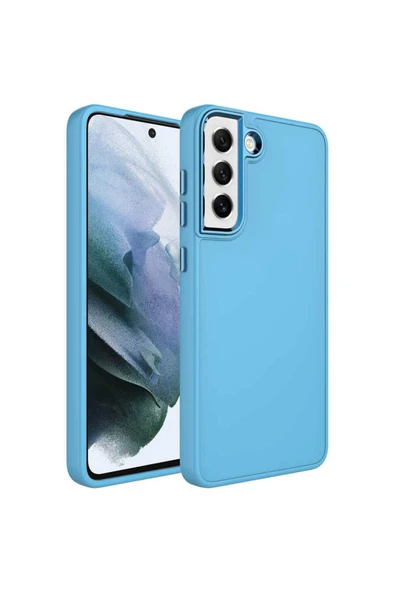 KILIFTECH Galaxy S21 FE Uyumlu Metal Çerçeve ve Buton Tasarımlı Silikon Zore Luna Kılıf-Sierra Mavi ürün görseli