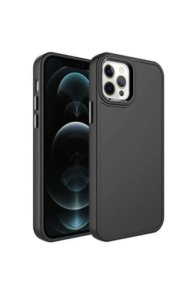 zore iPhone 13 Pro Uyumlu Metal Çerçeve ve Buton Tasarımlı Sert Zore Botox Kılıf-Siyah ürün görseli