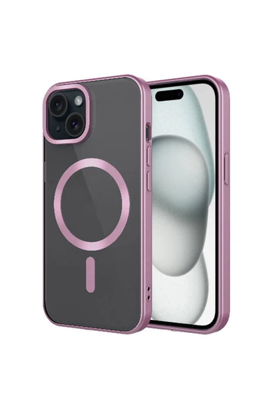 zore iPhone 15 Plus Uyumlu Mat Tasarımlı Magsafe Wireless Şarj Özellikli Zore Mat Setro Kılıf-Pembe ürün görseli