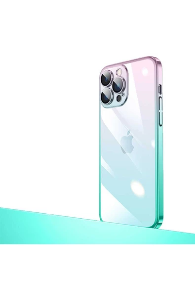 YuccaTech iPhone 14 Pro Uyumlu Parlak Renk Geçişli Kamera Korumalı Zore Senkron Kılıf-Pembe-Mavi ürün görseli
