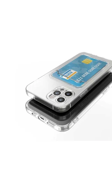 zore iPhone 13 Pro Uyumlu Kartlıklı Şeffaf CSM Zore Setra Clear Silikon Kılıf-Renksiz - Resim 2