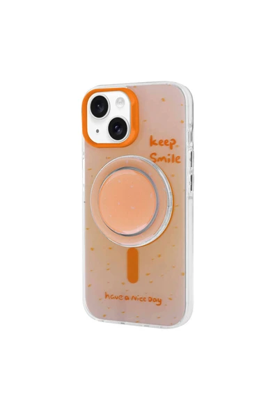 zore iPhone 15 Zore Magsafe Şarj Özellikli Tak-Çıkar Pop Soketli Zore Tiktok Kılıf-Turuncu ürün görseli 1