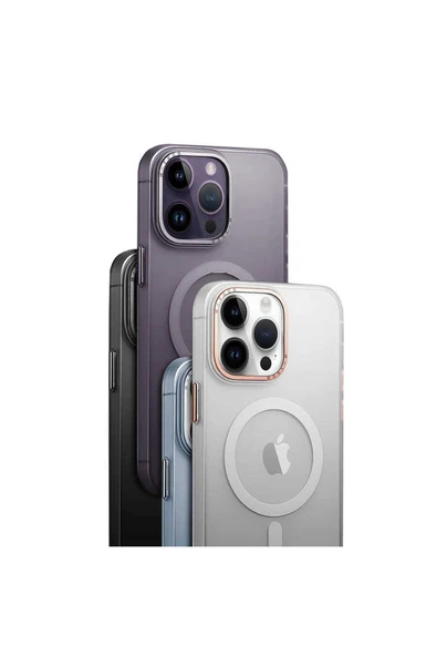 zore iPhone 14 Pro Uyumlu Magsafe Şarj Özellikli Buzlu Sert PC Zore Tuval Kılıf-Derin Mor - Resim 4