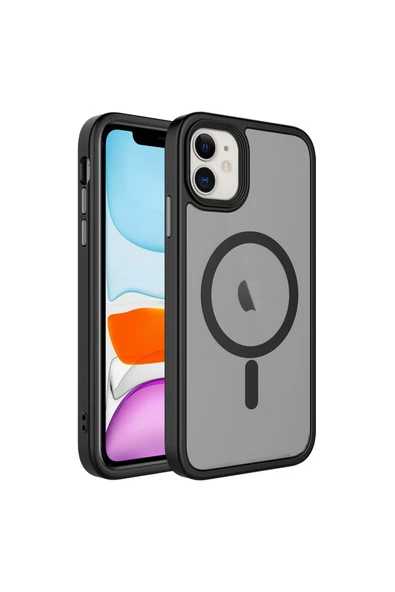 zore iPhone 12 Uyumlu Mat Arka Yüzey Wireless Şarj Özellikli Zore Flet Magsafe Kılıf-Siyah ürün görseli