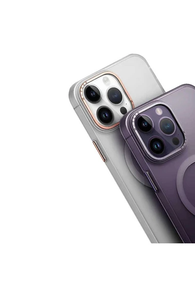 zore iPhone 14 Pro Uyumlu Magsafe Şarj Özellikli Buzlu Sert PC Zore Tuval Kılıf-Derin Mor - Resim 6