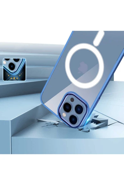 BBS TEKNOLOJİ GRUP iPhone 14 Pro Uyumlu Wireless Şarj Özellikli Zore Krom Magsafe Silikon Kılıf-Derin Mor - Resim 4