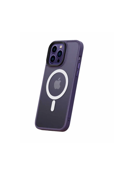 zore iPhone 14 Pro Max Zore Uyumlu Wireless Şarj Özellikli Zore Hibrit Magsafe Kılıf-Mor - Resim 3