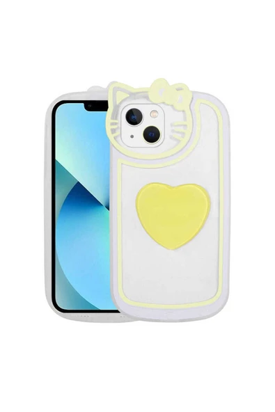 zore iPhone 13 Uyumlu Kedi Figürlü Transparan Pop Soketli Zore Ritmik Kılıf-Sarı ürün görseli
