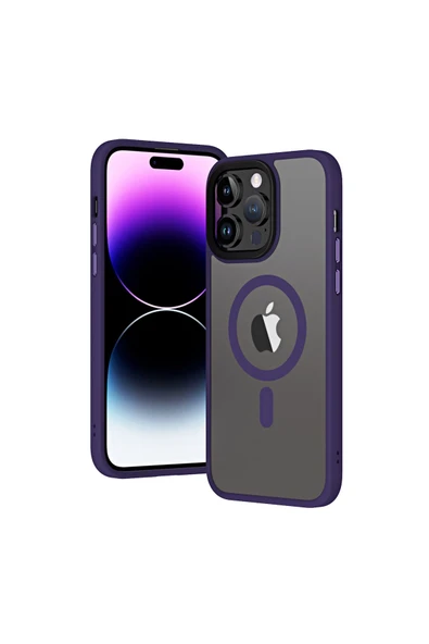 zore iPhone 14 Pro Max Zore Uyumlu Wireless Şarj Özellikli Zore Hibrit Magsafe Kılıf-Mor ürün görseli