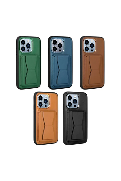 zore iPhone 12 Pro Uyumlu Kartlıklı Standlı Pu Deri Zore Memo Kılıf-Lacivert - Resim 2