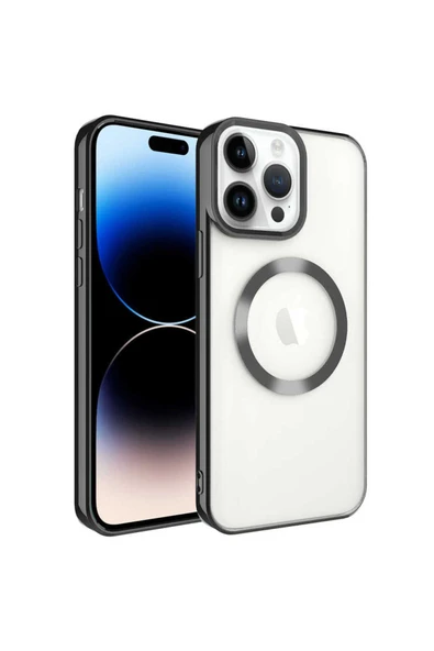 Cleo Cases iPhone 14 Pro Uyumlu Magsafe Wireless Şarj Özellikli Zore Setro Silikon-Siyah ürün görseli