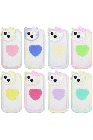 zore iPhone 13 Uyumlu Kedi Figürlü Transparan Pop Soketli Zore Ritmik Kılıf-Sarı - Resim 2