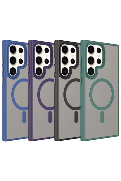 zore Galaxy S23 Ultra Uyumlu Mat Arka Yüzey Wireless Şarj Özellikli Zore Flet Magsafe Kılıf-Mavi - Resim 2