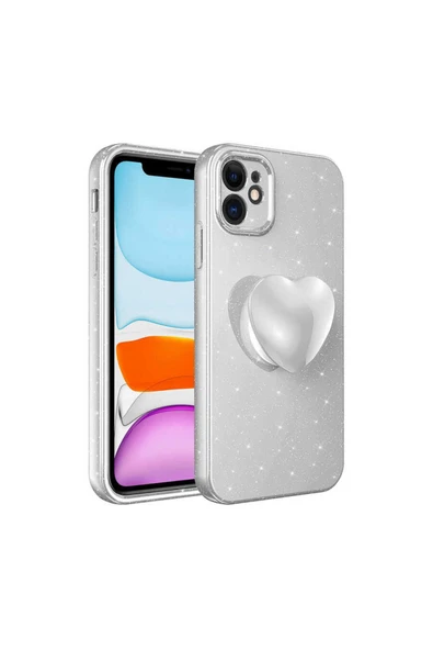 zore iPhone 11 Uyumlu Kamera Korumalı Simli Pop Soketli Lüks CSK Zore Koton Soketli Kılıf-Beyaz ürün görseli