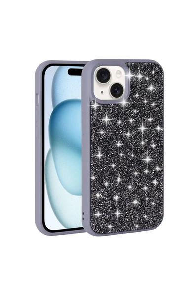 zen aksesuar iPhone 15 Uyumlu Parlak Taşlı Tasarım Pırlanta Zore Kılıf-Lila - Resim 4