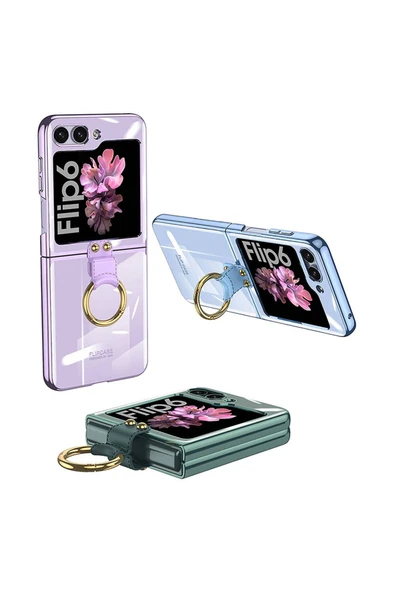 zore Galaxy Z Flip 6 Kılıf Zore Yüzüklü Kıpta Kapak-Gold - 5