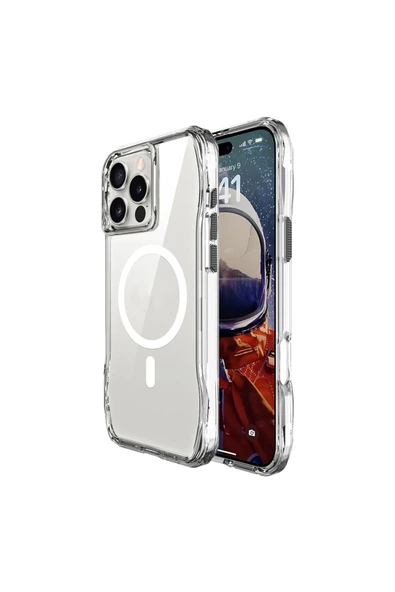 zore iPhone 16 Pro Uyumlu Kılıf Magsafe Şarj Özellikli AiHTTgli Şeffaf Zore İncek Kapak-Şeffaf ürün görseli