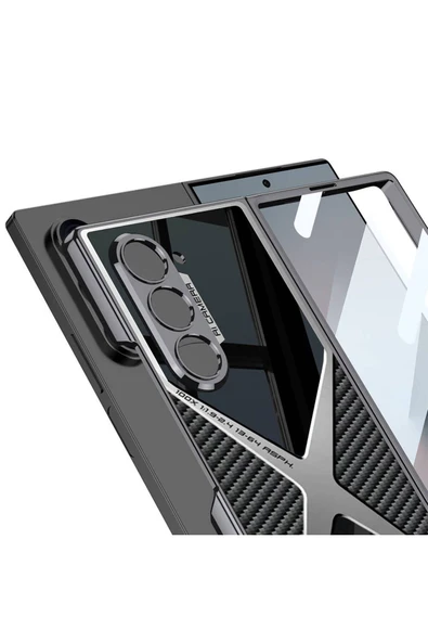 10LİNE AKSESUAR Galaxy Z Fold 6 Kılıf Ultra İnce Kamera Korumalı PC + Karbon Arka Yüzey Zore X-Pro Kapak-Siyah - 2