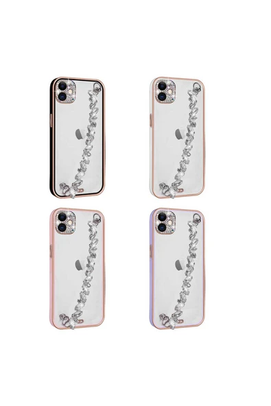 SAFA iPhone 11 Uyumlu Taş Süslemeli Kamera Korumalı El Tutamaçlı Zore Blazer Kılıf-Pembe - Resim 2