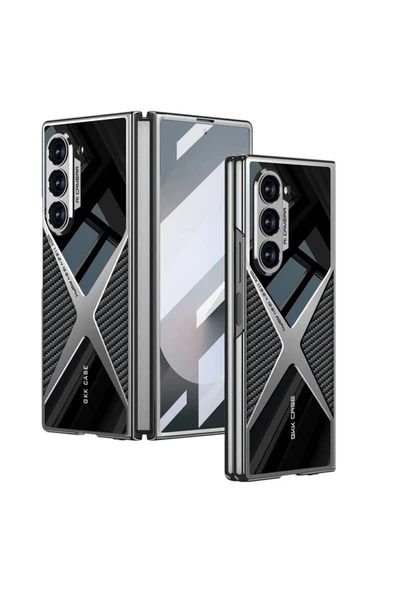 10LİNE AKSESUAR Galaxy Z Fold 6 Kılıf Ultra İnce Kamera Korumalı PC + Karbon Arka Yüzey Zore X-Pro Kapak-Siyah - 1