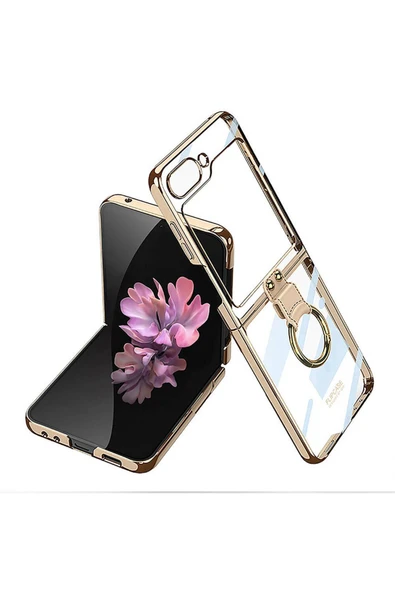 zore Galaxy Z Flip 6 Kılıf Zore Yüzüklü Kıpta Kapak-Gold - 1